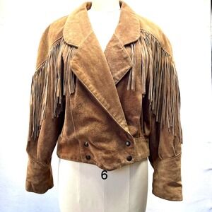 American Signature Women VTG Fringe Leather Jacket M Rodeo Cowgirl USA *Read See